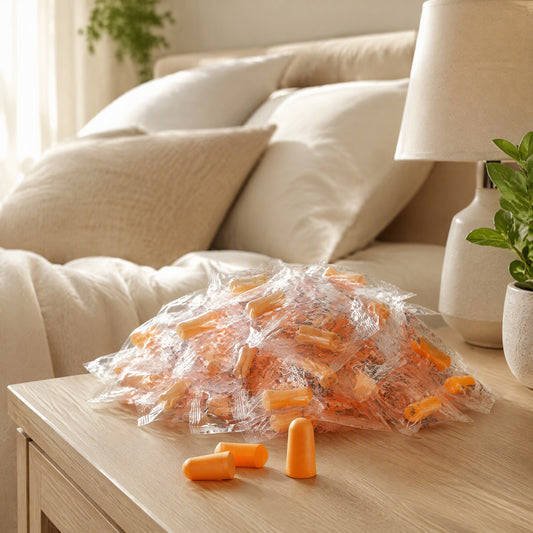 Foamnest™ Polyester Foam Noise Reduction Earplugs in a calm home setting