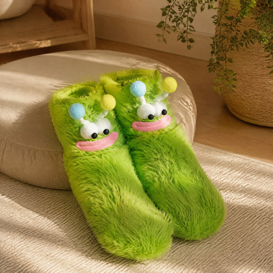 Hearthsock™ Winter Fleece-Lined Caterpillar Socks in a calm home setting