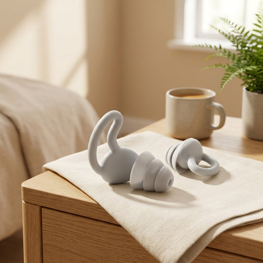 Layerseal™ Three-Layer Silicone Sleep Earplugs in a calm home setting
