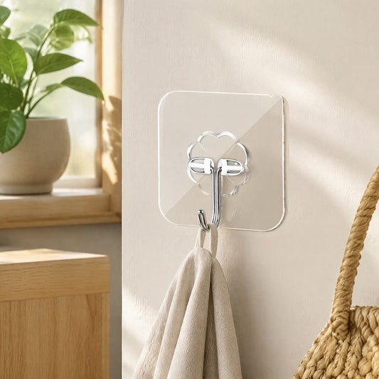 Sticknest™ Clear Acrylic Adhesive Hook in a calm home setting