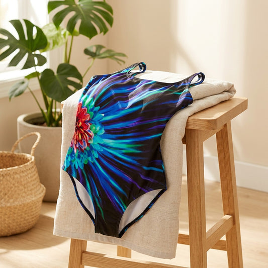 Printwave™ Printed One-Piece Swimsuit in a calm home setting
