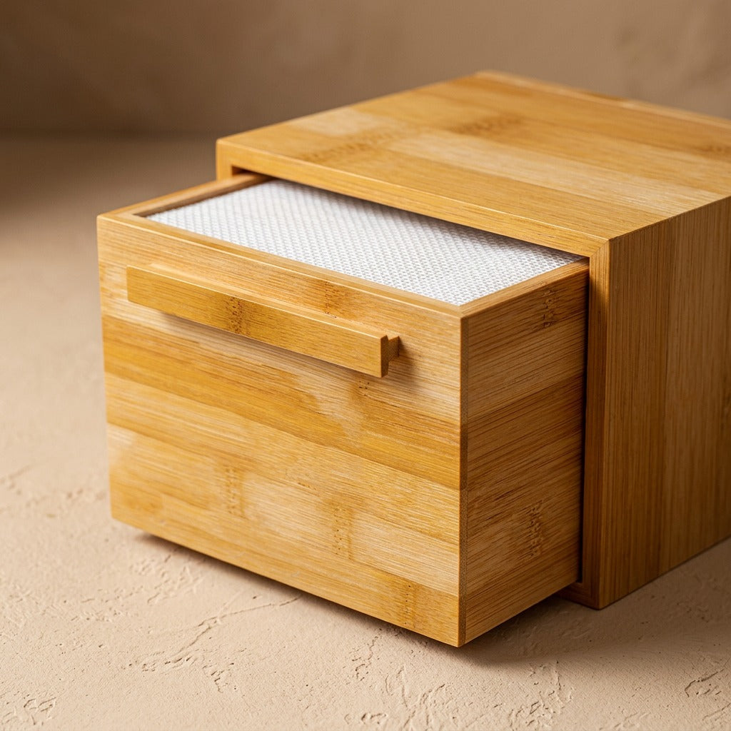 Bamboobox™ Bamboo Divided Storage Box, material and detail close-up