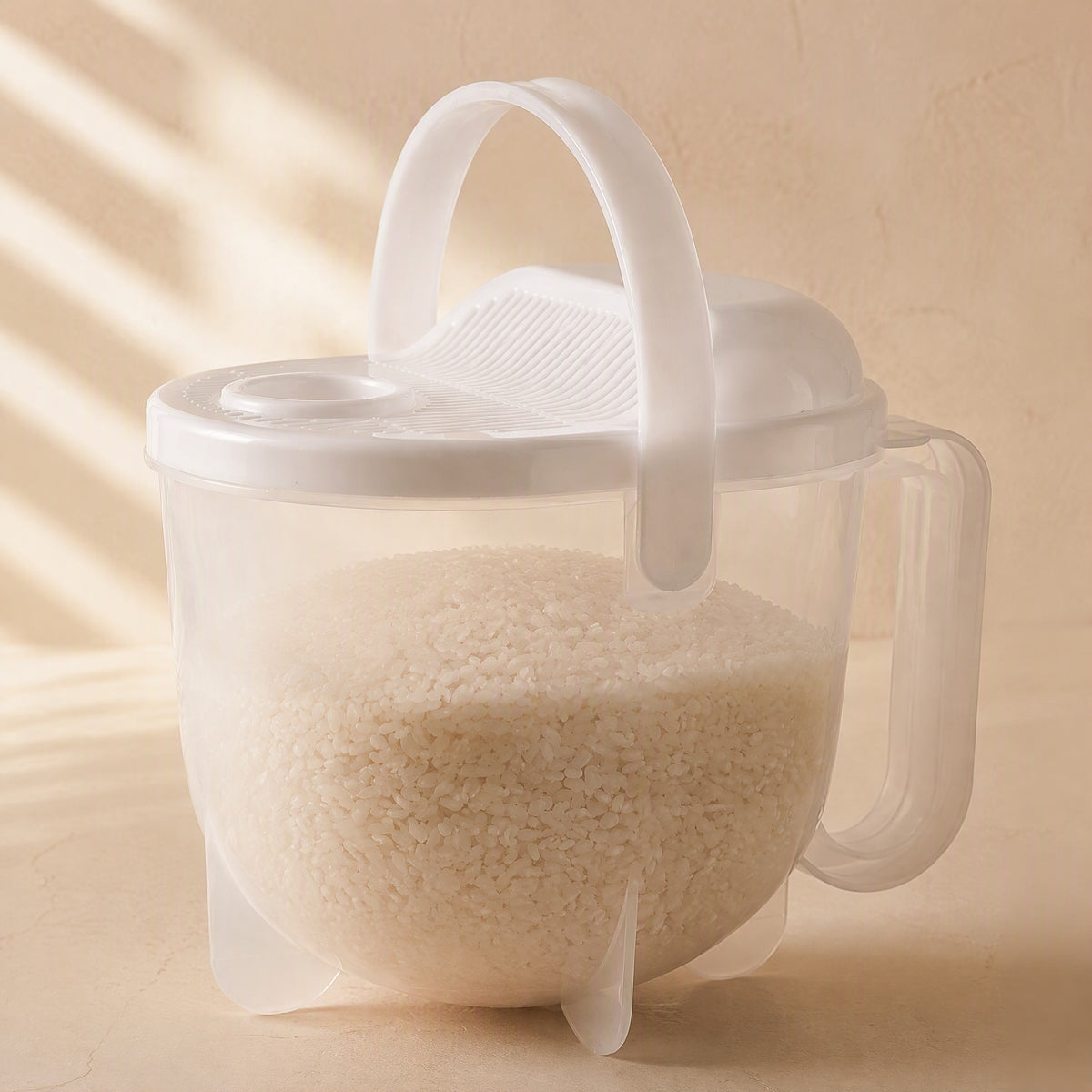 Ricerinse™ Plastic Rice Washing Bucket, material and detail close-up