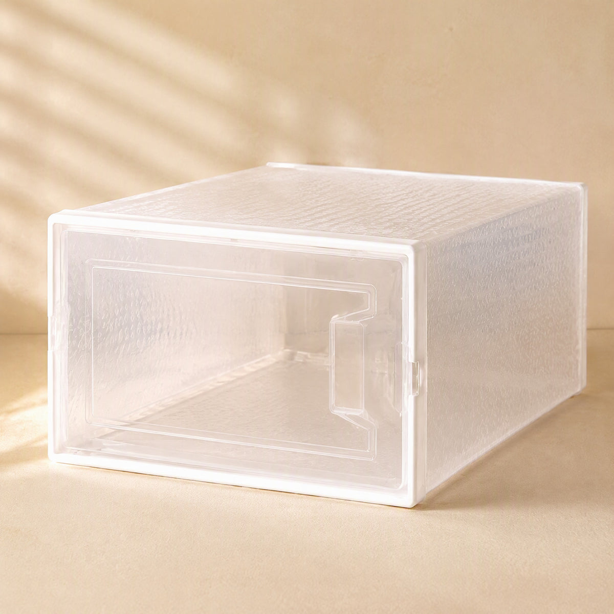 Stacksole™ Transparent Stackable Shoe Box, material and detail close-up