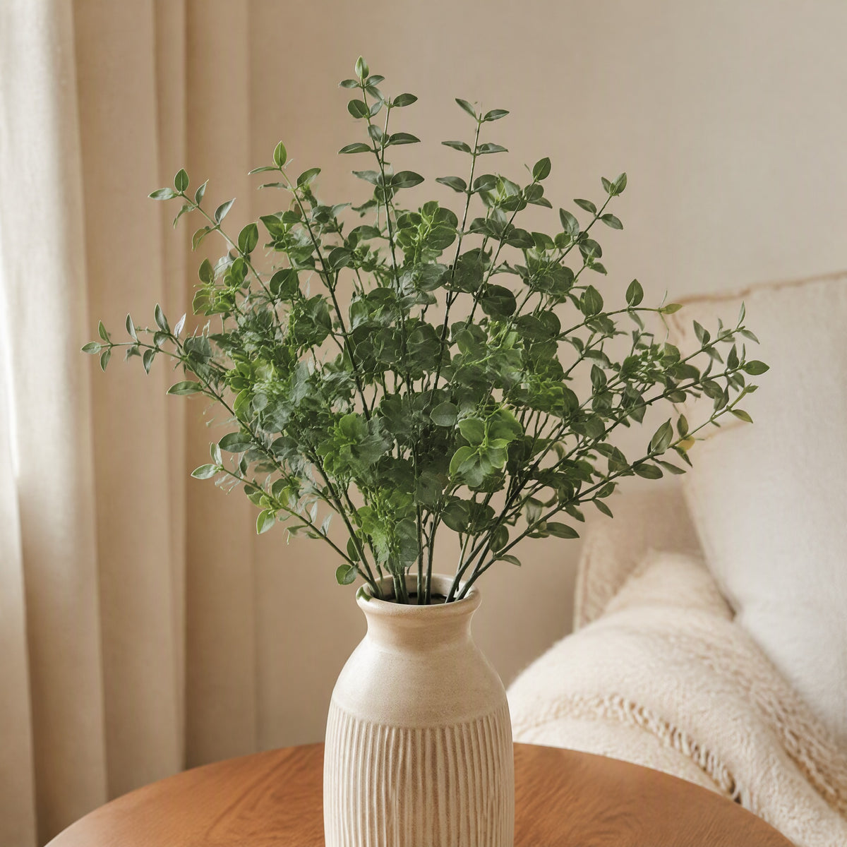 Leafsprig™ Plastic Eucalyptus Artificial Flower Bouquet, styled close view