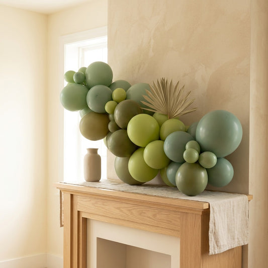 Avopop™ Retro Avocado Green Latex Balloons in a calm home setting