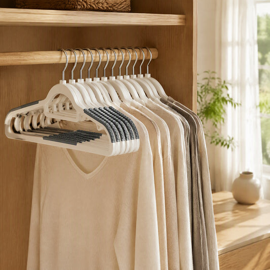 Clipperch™ Plastic Clothes Hanger With Dual Clips in a calm home setting