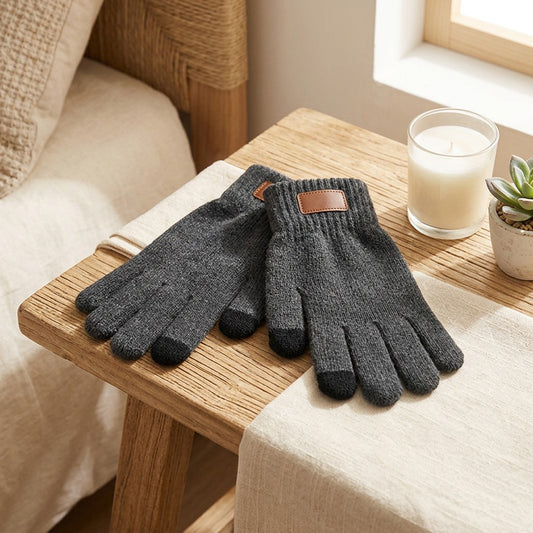 Cottontap™ Touch Screen Cotton Blend Gloves in a calm home setting