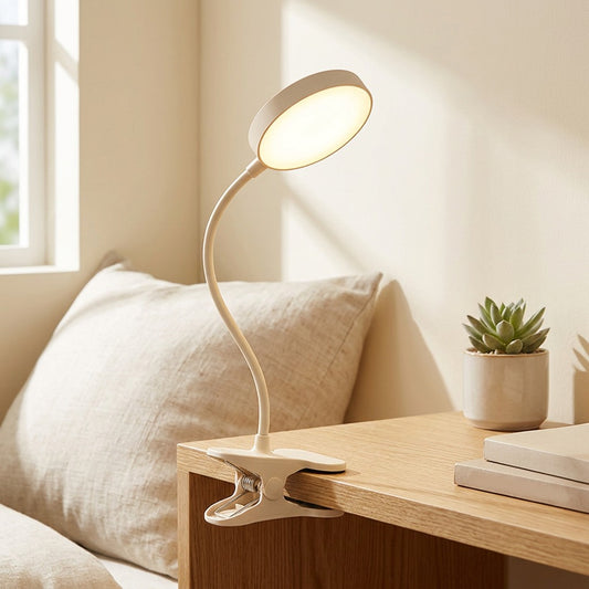 Clipluma™ Clip-On LED Table Lamp in a calm home setting