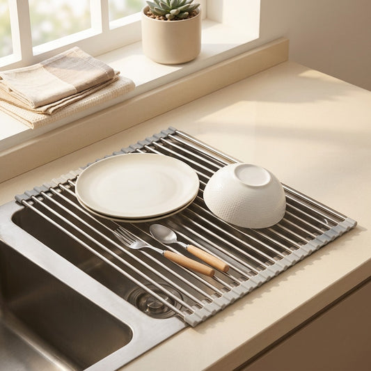 Dishfold™ Foldable Countertop Dish Rack in a calm home setting