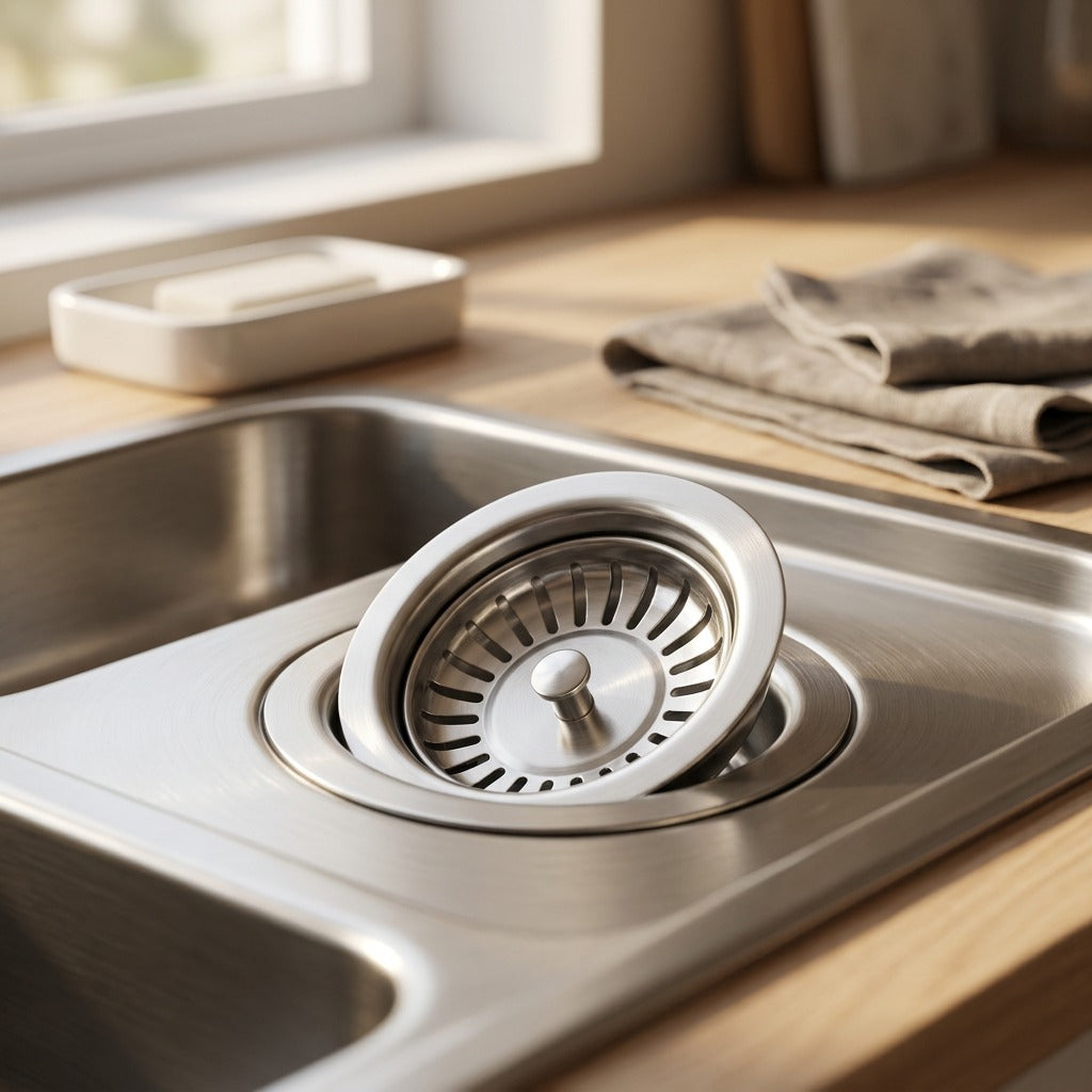 Drainsift™ Stainless Steel Sink Drain Filter, styled close view