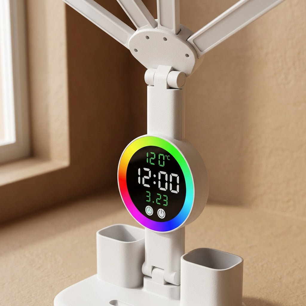 Clockgleam™ Touch USB Table Lamp With Clock, material and detail close-up