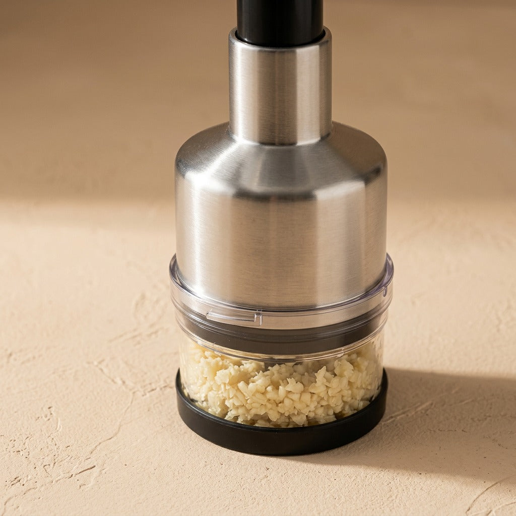 Clovecut™ Stainless Steel Garlic Cutter, material and detail close-up