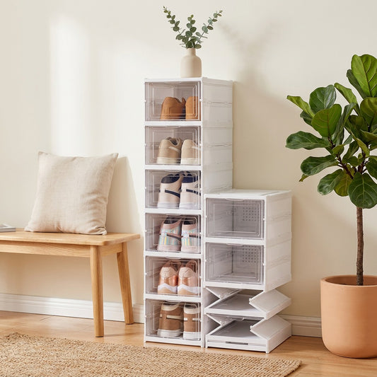 Solefold™ Foldable Plastic Shoe Cabinet in a calm home setting