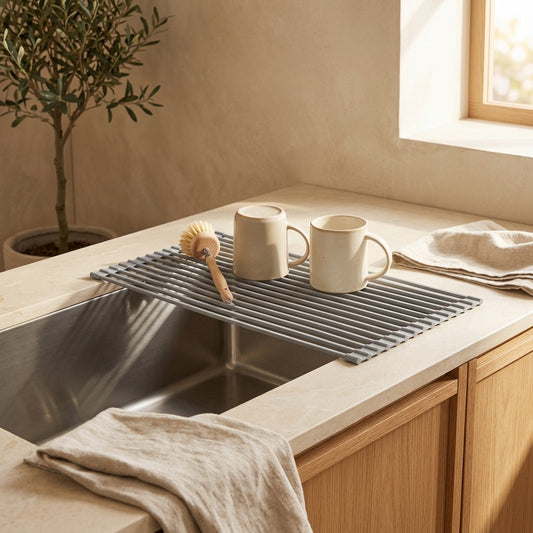 Sinkrest™ Silicone Sink Drain Rack in a calm home setting