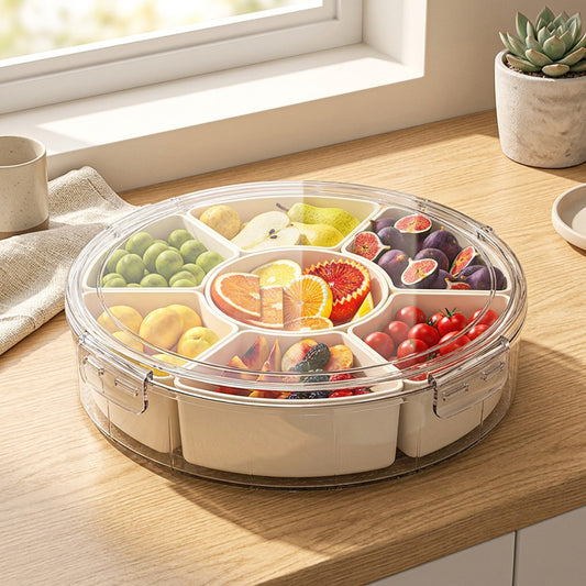 Spinstore™ Six-Compartment Rotating Storage Box in a calm home setting