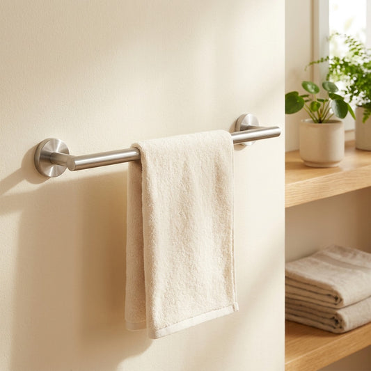 Linenperch™ Stainless Steel Bathroom Towel Bar in a calm home setting
