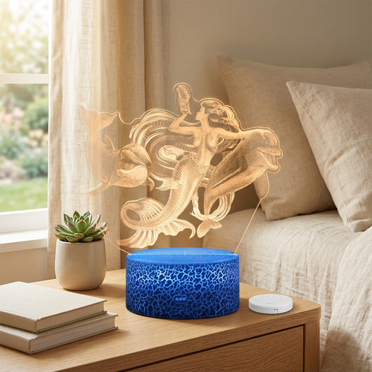 Seashine™ Mermaid Acrylic LED Night Light in a calm home setting