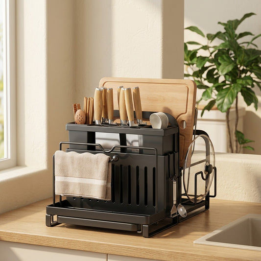 Bladerow™ Carbon Steel Kitchen Knife Rack in a calm home setting