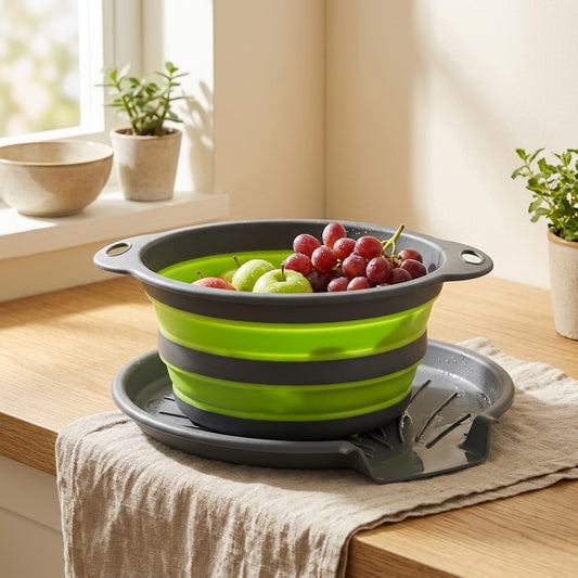 Foldrinse™ Folding Plastic Fruit Washing Basket in a calm home setting