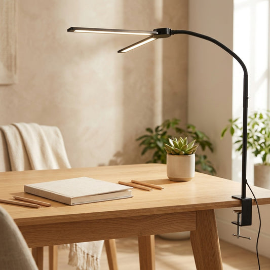 Twinlight™ Dual-Head USB Desk Lamp in a calm home setting