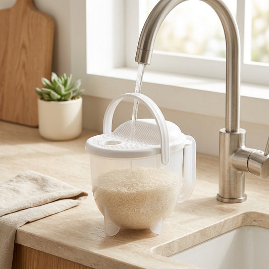 Ricewash™ Plastic Rice Washing Basket in a calm home setting