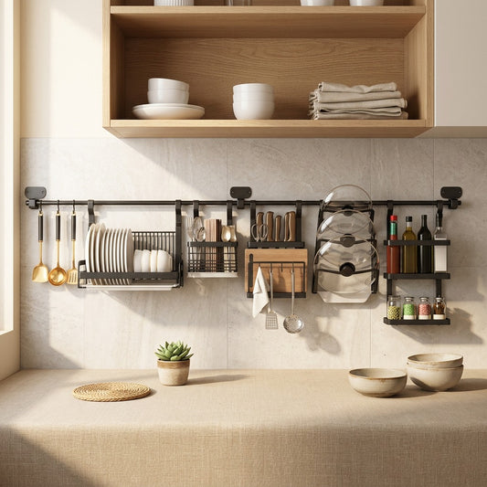 Rackwell™ Stainless Steel Kitchen Storage Rack in a calm home setting