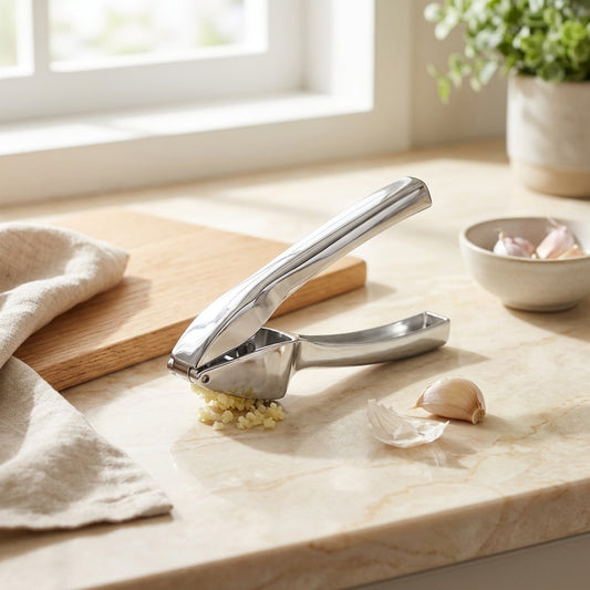 Clovecrush™ Zinc Alloy Garlic Press in a calm home setting