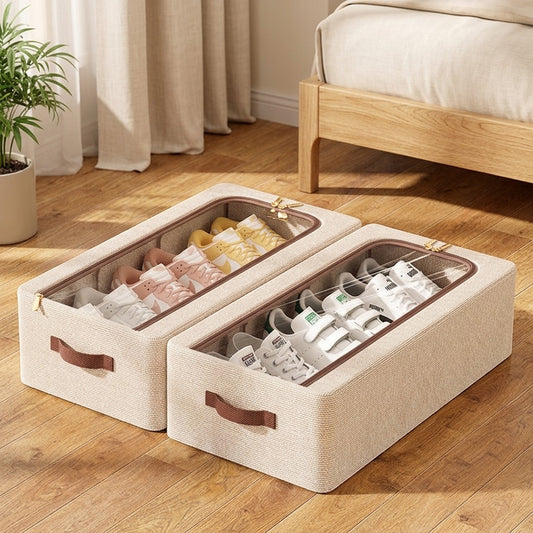 Shoenest™ Foldable Covered Shoe Storage Box in a calm home setting