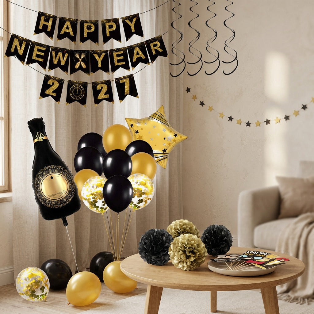 Yearcheer™ 2027 New Year Banner Balloon Set, styled close view