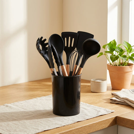 Scrapeflex™ 12-Piece Silicone Spatula Set in a calm home setting