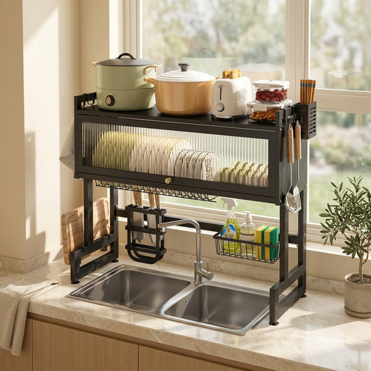 Dripstand™ Stainless Steel Sink Dish Rack in a calm home setting