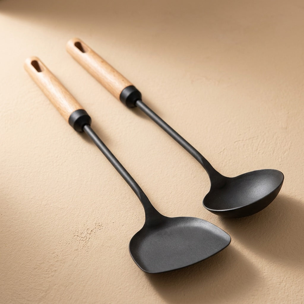 Stirforge™ Iron Kitchen Spatula and Spoon Set, material and detail close-up
