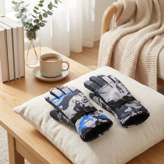 Frostgrip™ Camouflage Winter Warm Gloves in a calm home setting