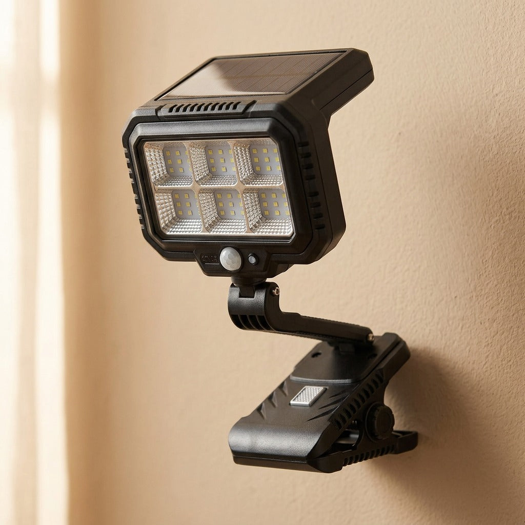 Clipflare™ Solar Clip-On Garden Floodlight, material and detail close-up