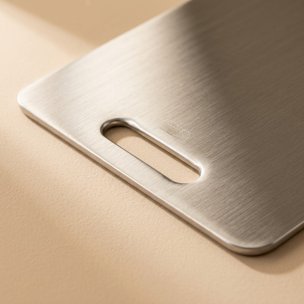 Chopshine™ Stainless Steel Cutting Board, material and detail close-up