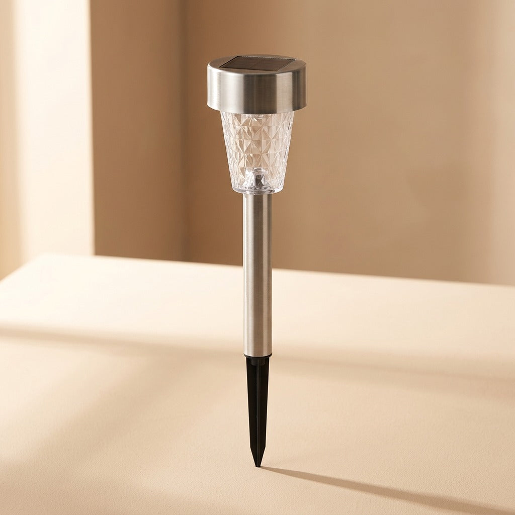 Lawnshine™ Stainless Steel Solar Lawn Light, material and detail close-up