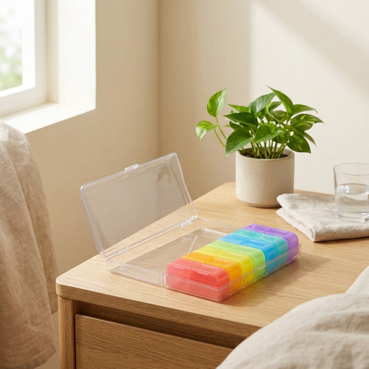 Daygrid™ 14-Grid Seven-Day Medicine Box in a calm home setting