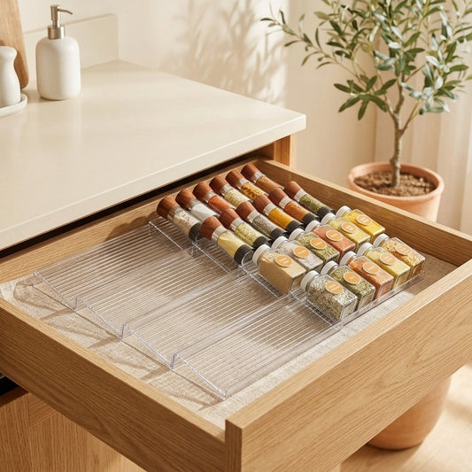 Spicebay™ Plastic Drawer Spice Rack in a calm home setting