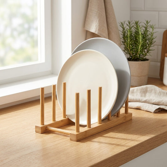 Drainleaf™ Bamboo Dish Drain Rack in a calm home setting