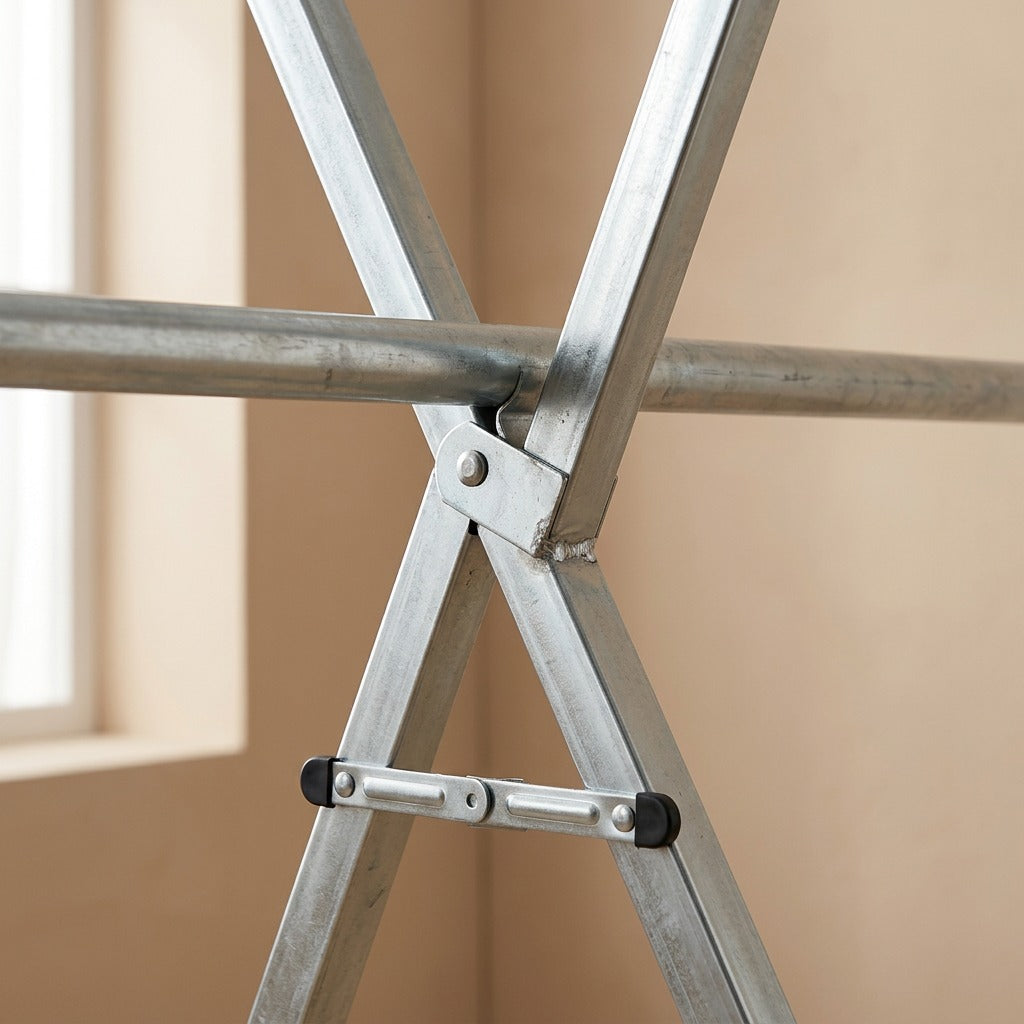 Rackfold™ X-Type Galvanized Steel Clothes Rack, material and detail close-up