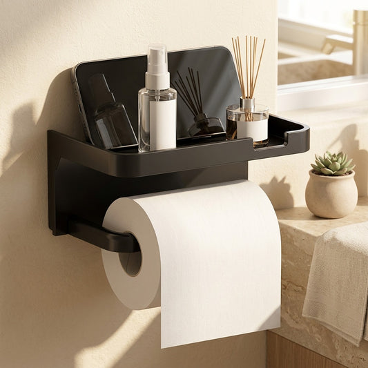 Tissueperch™ Wall-Mounted Plastic Tissue Box Rack in a calm home setting