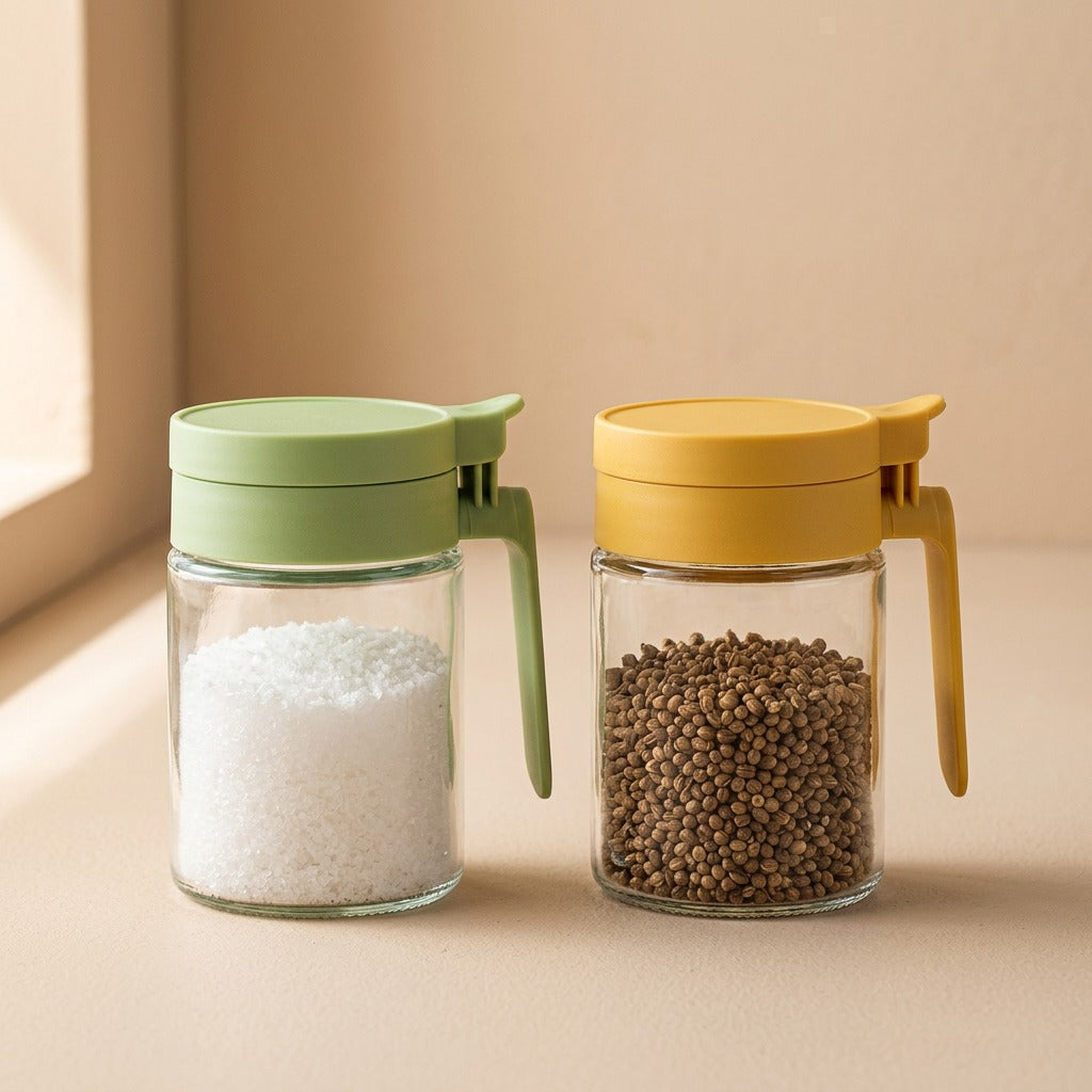 Spiceglint™ Glass Seasoning Jar, material and detail close-up