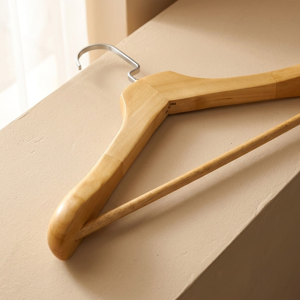 Woodrest™ Solid Wood Suit Hanger, material and detail close-up