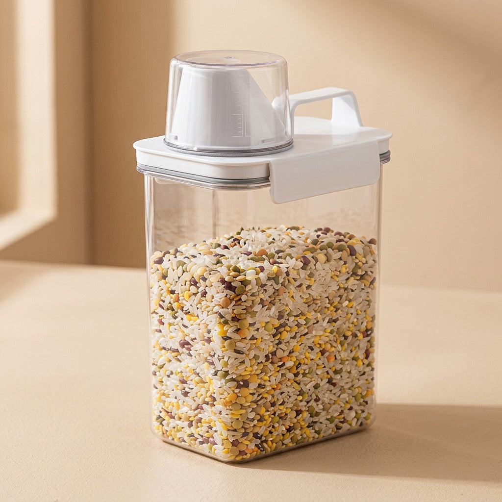 Jarhaven™ Square Plastic Kitchen Storage Jar, material and detail close-up