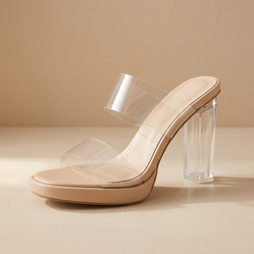 Heelbloom™ Apricot Thick Heel Sandals, material and detail close-up