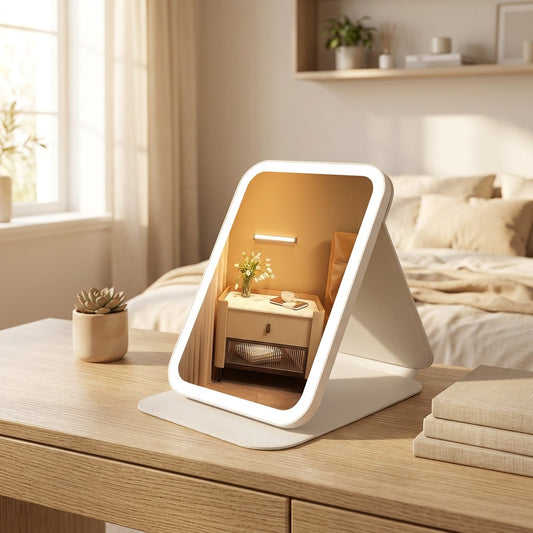Glowgaze™ LED Desktop Mirror in a calm home setting