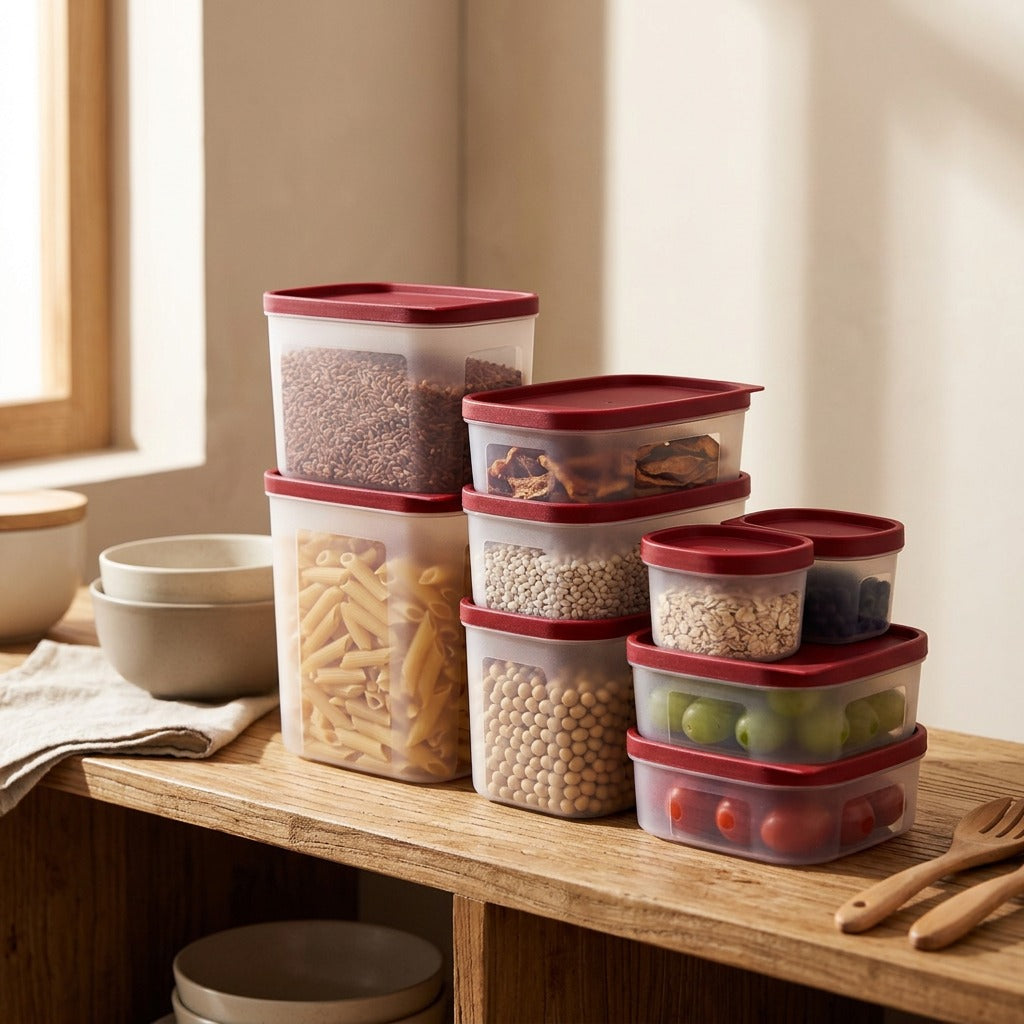 Roundkeep™ Plastic Cylindrical Food Storage Box, styled close view