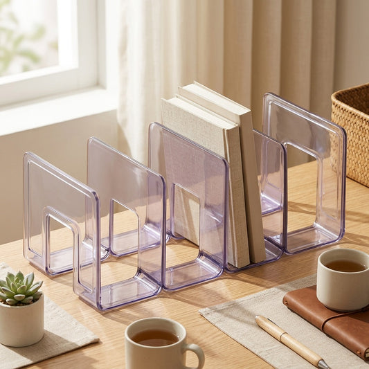 Readrise™ Acrylic Desktop Book Stand in a calm home setting