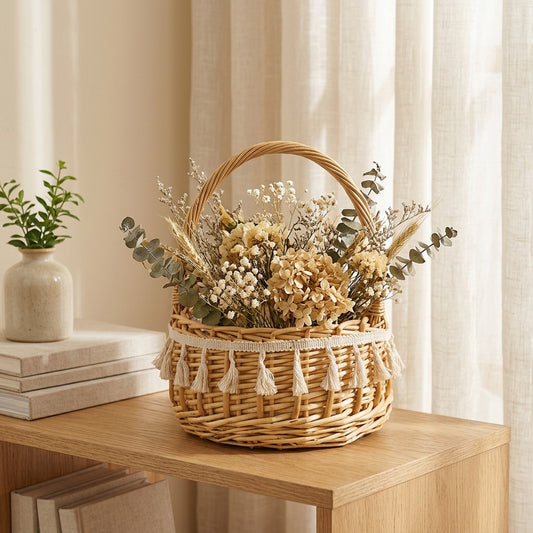 Petalweave™ Wicker Flower Arrangement Basket in a calm home setting